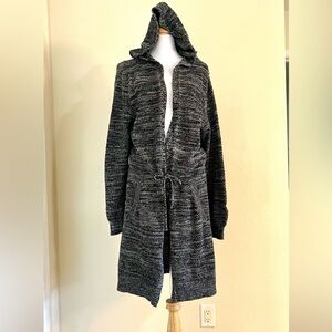 PacSun Longer Fit M marled grey black hooded cardigan drawstring waist grunge